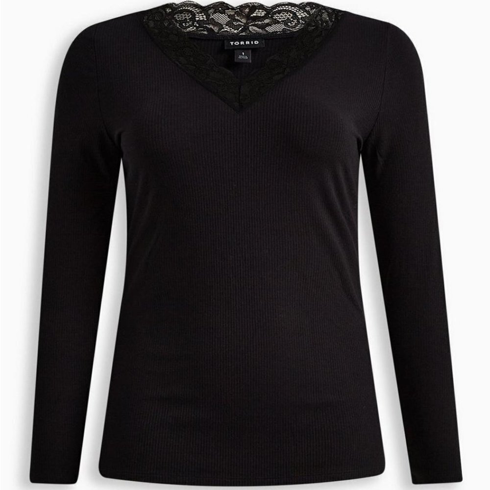 Torrid Black Lace Trim Long Sleeve Top